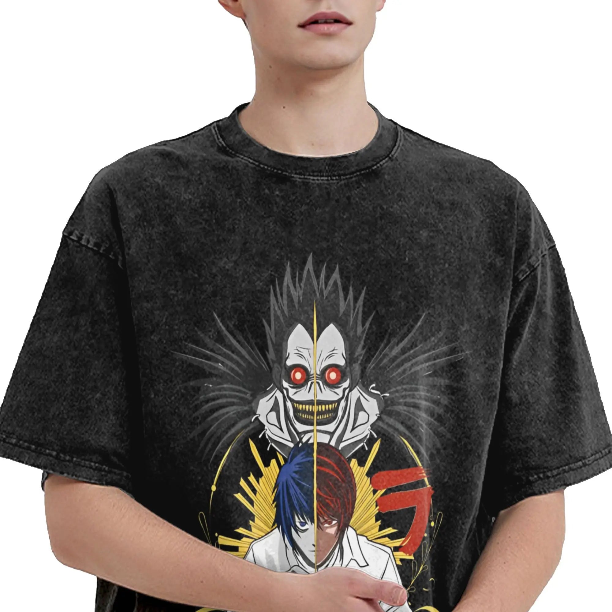 Washed Death Note Horror Tee – Streetwear Summer Shirt