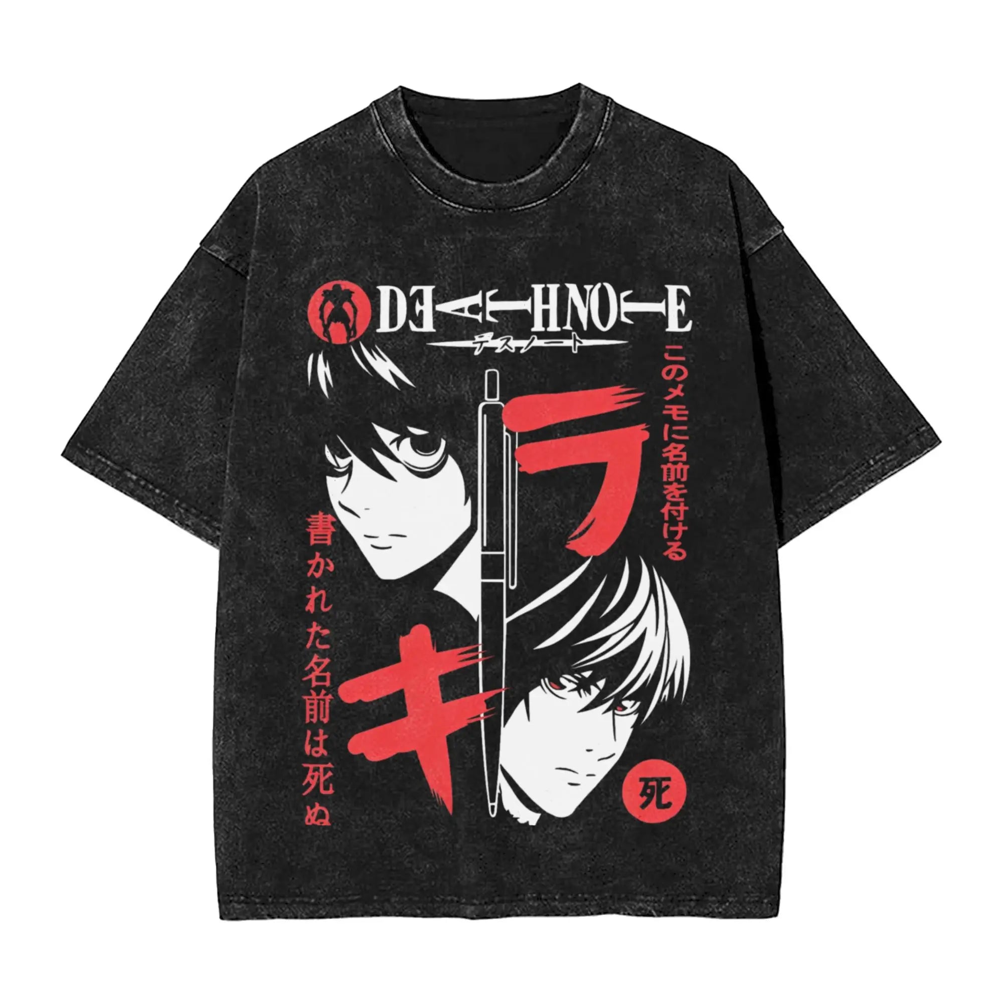 Washed Death Note Horror Tee – Streetwear Summer Shirt