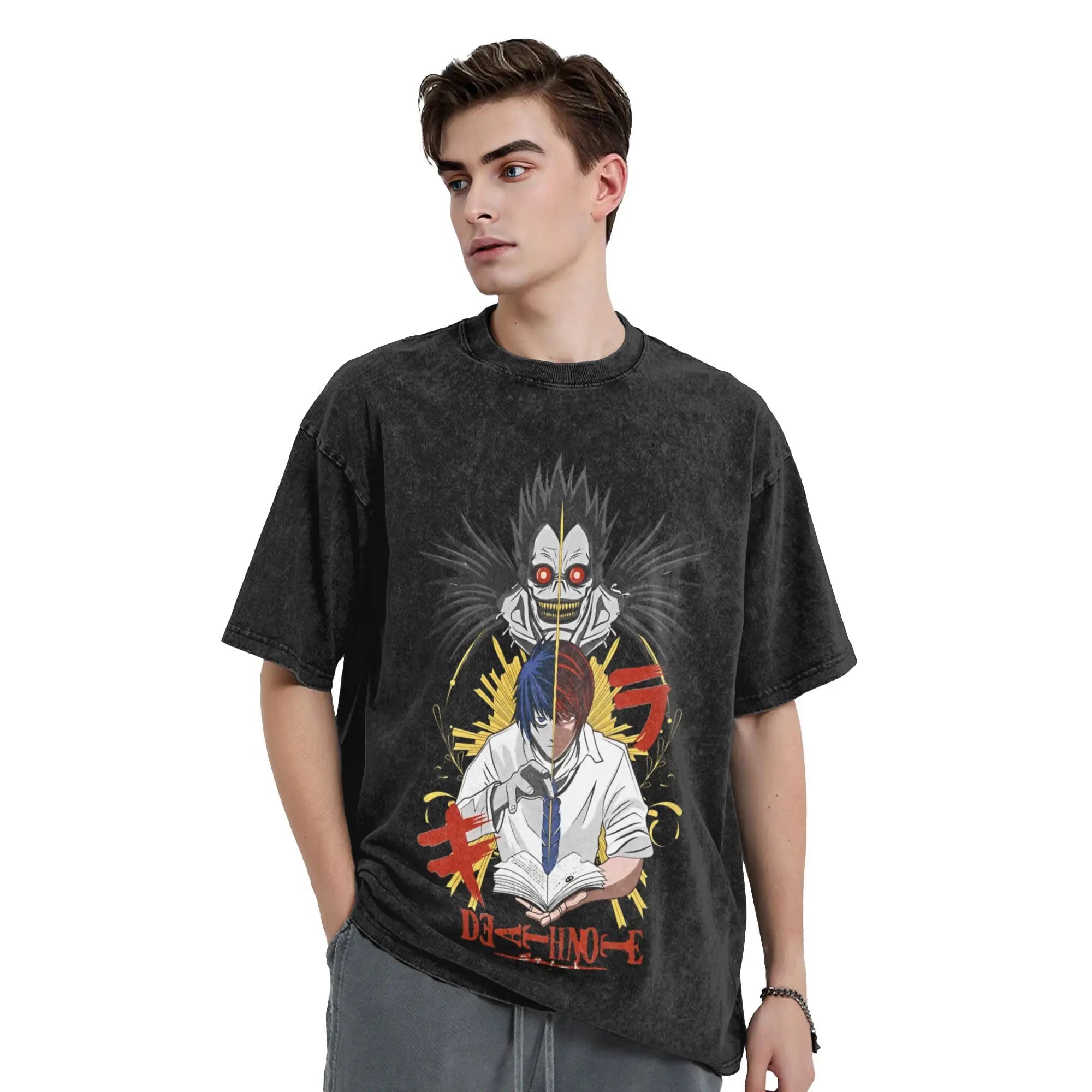 Washed Death Note Horror Tee – Streetwear Summer Shirt